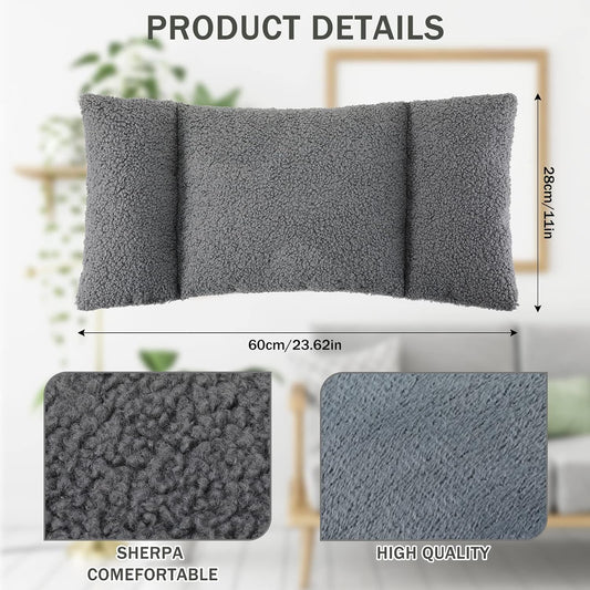 Queekay Fleece Lumbar Support Pillow 3 Section for Office Chair, Gray