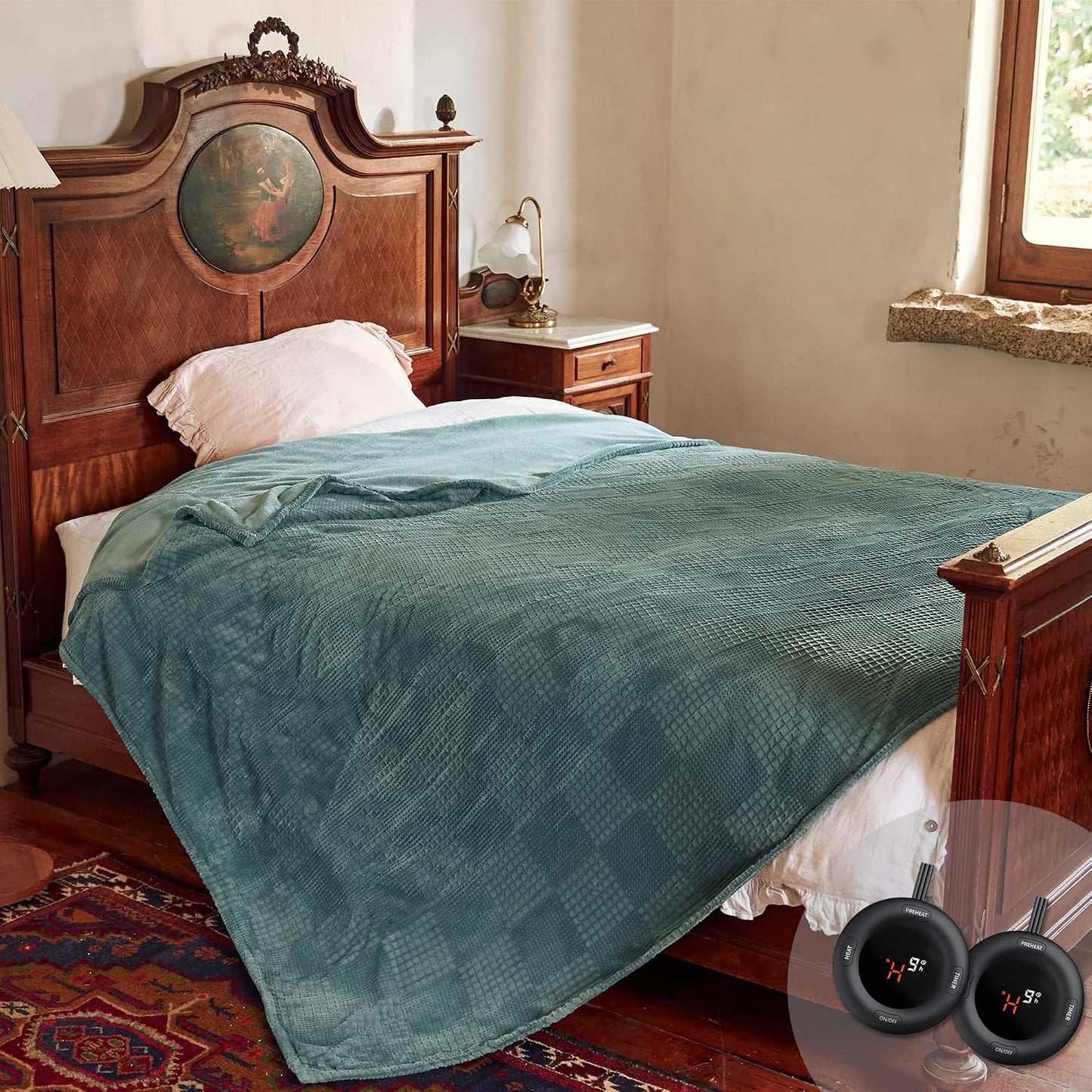 Texciting Heated Blanket Electric Blanket Throw 50''X60''-Heating Throw with 9 Heat Settings-2-10 Hours Auto Off,ETL Certified,Machine Washable (Green)