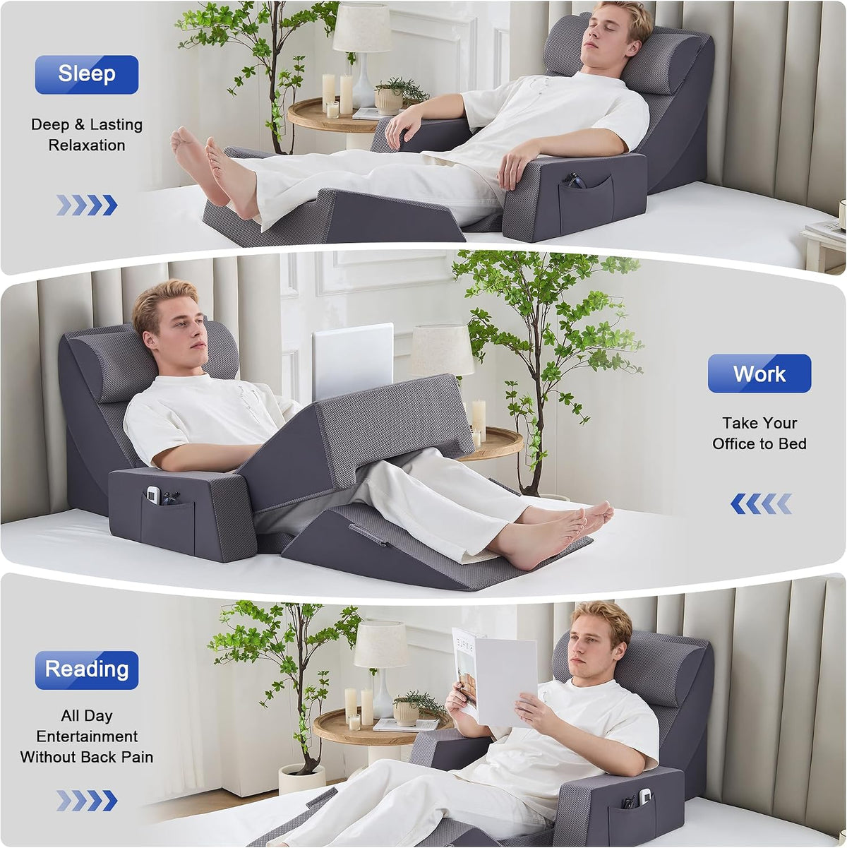 Yojoker 6pcs Orthopedic Bed Wedge Pillow Set for Sleeping, Post Surgery Foam for Body, Back and Leg Pain Relief Comfortable & Adjustable Support Pillows-Anti Snoring, Heartburn