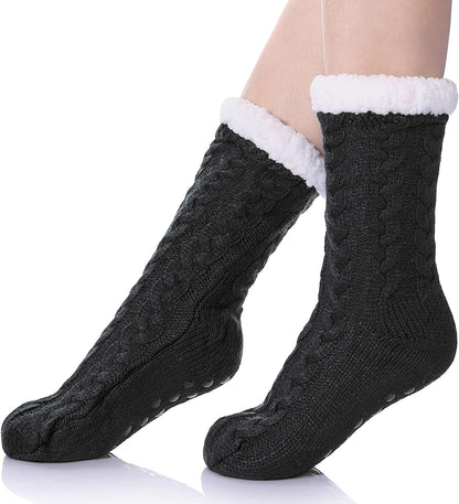 SDBING Women's Winter Super Soft Warm Cozy Fleece Lined Fuzzy Slipper Socks with Grippers
