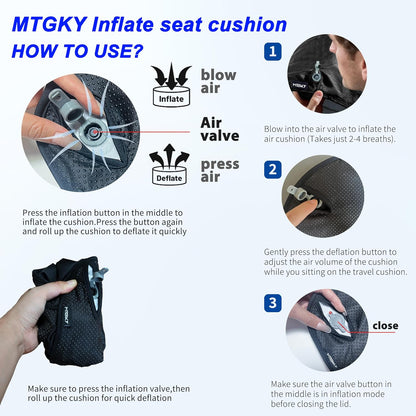 Travel Cushion for Airplane,Portable&Adjustable Air Seat Cushion,Inflatable Cushion for Travel,Coccyx Tailbone Pain Relief Chair Pad