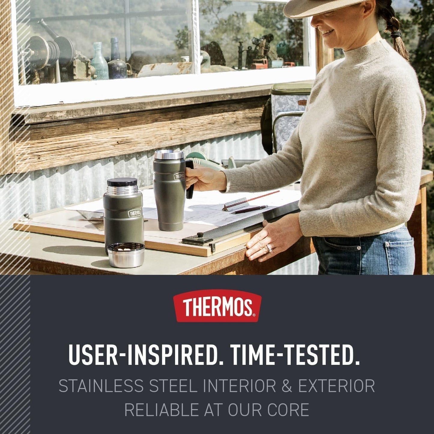 THERMOS Stainless King Vacuum-Insulated Travel Tumbler, 16 Ounce, Matte Steel