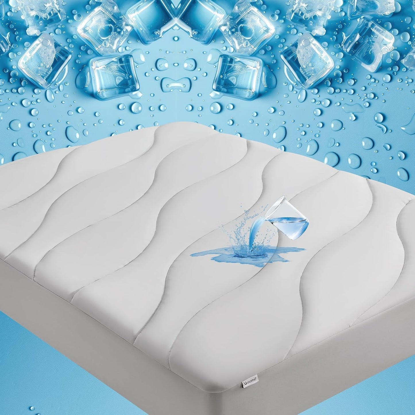 Unikome Ultra Soft Waterproof Mattress Pad King, Cooling Mattress Protector for Hot Sleepers, 5-Layers Noiseless Washable Mattress Cover with 8"-21" Deep Pocket (Light Blue, 78x80)