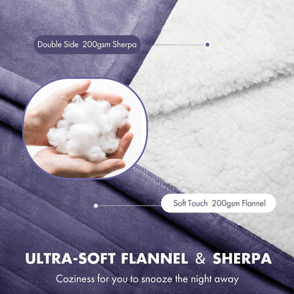Heated Blanket Throw 50" x 60" - Soft Flannel Sherpa Electric Blanket Throw with 5 Heating Levels & 4 Hours Auto Off, Machine Washable, Ideal Gift for Grandma (Purple)