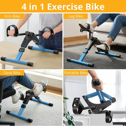 Pedal Exerciser Leg and Arm Exercise Bike with LCD Monitor Foldable (Black/Blue)