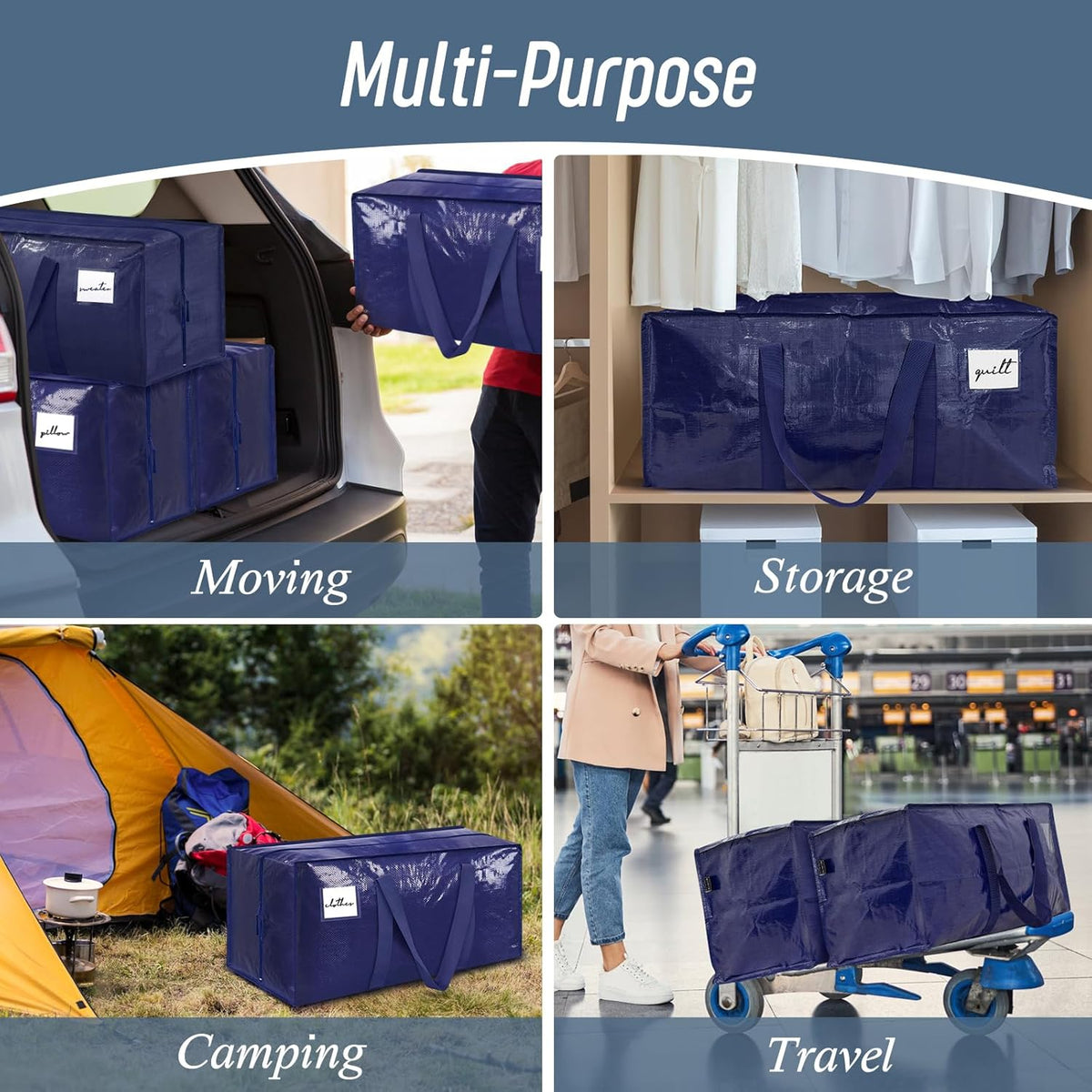 Extra Heavy Duty Large Moving Bags with Strong Zipper, Dark Blue