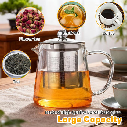 Glass Teapot with Stainless Steel Infuser, Borosilicate Glass Tea Maker, Stovetop Safe (550ML)