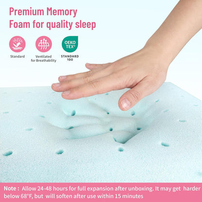CushyOasis Memory Foam Pillows for Side, Back and Stomach Sleepers, Set of 2, Bed Pillow with Washable Cover and Breathable Mesh, Bed Pillow for Sleeping (Blue，Standard Size)