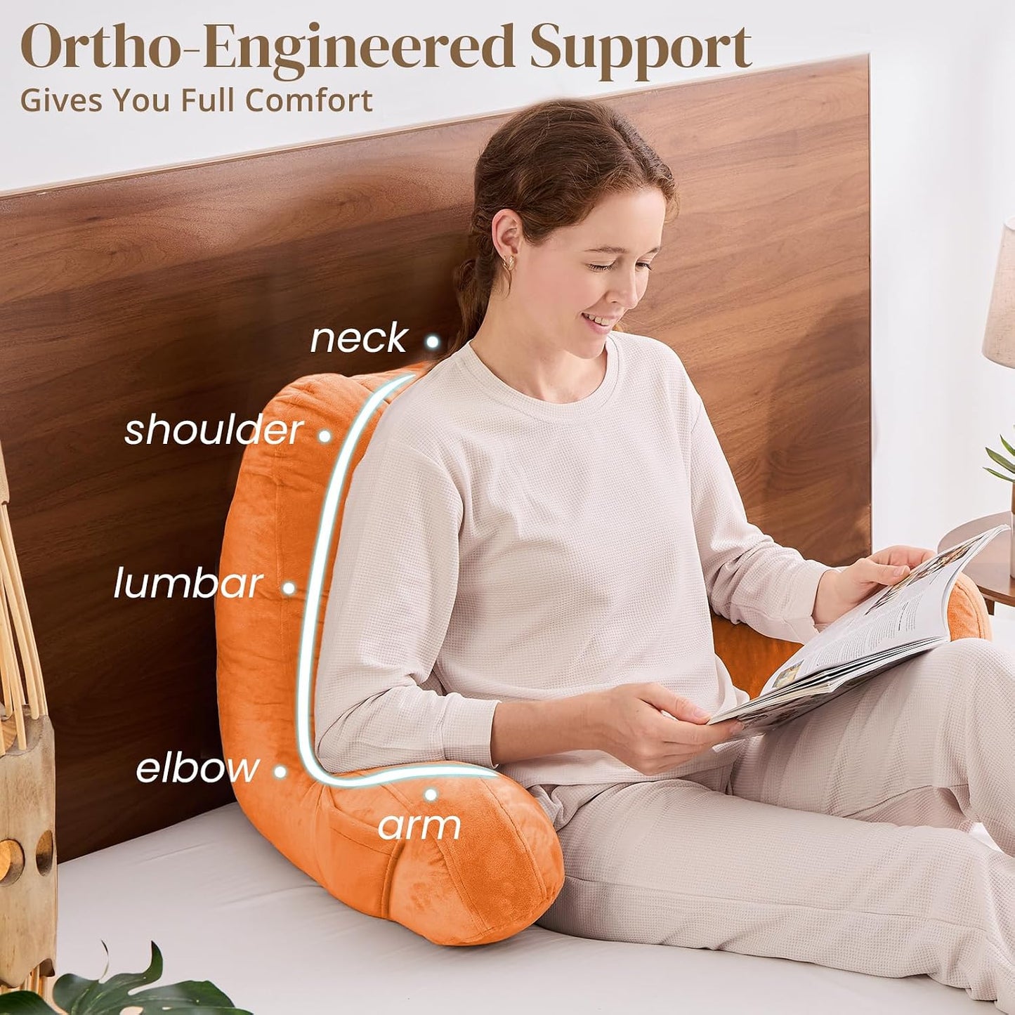Sasttie Reading Pillows for Sitting in Bed Adult, Back Pillow Bed Sitting Up, Back-Rest Support Cushion for Sit Up on Couch, Sofa, and Floor, Dorm Essentials, Oeko-Tex Certified, Dark Grey
