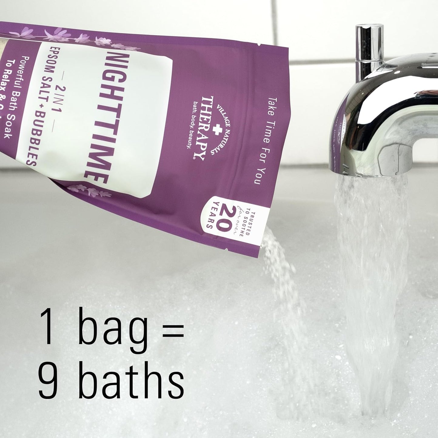Village Naturals Therapy, Nighttime Foaming Epsom Soak, 36 Oz, Pack of 3