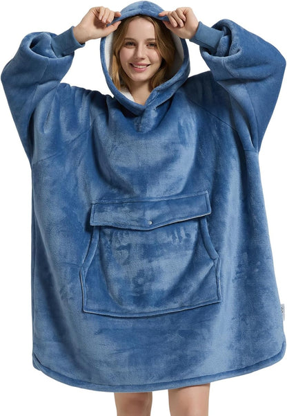 Krifey Wearable Blanket Hoodie, Oversized Sherpa Hooded Blanket for Adults | Soft sherpa fleece with sleeves and pocket; oversized fit for lounging, WFH, camping, Christmas and white elephant gifts.