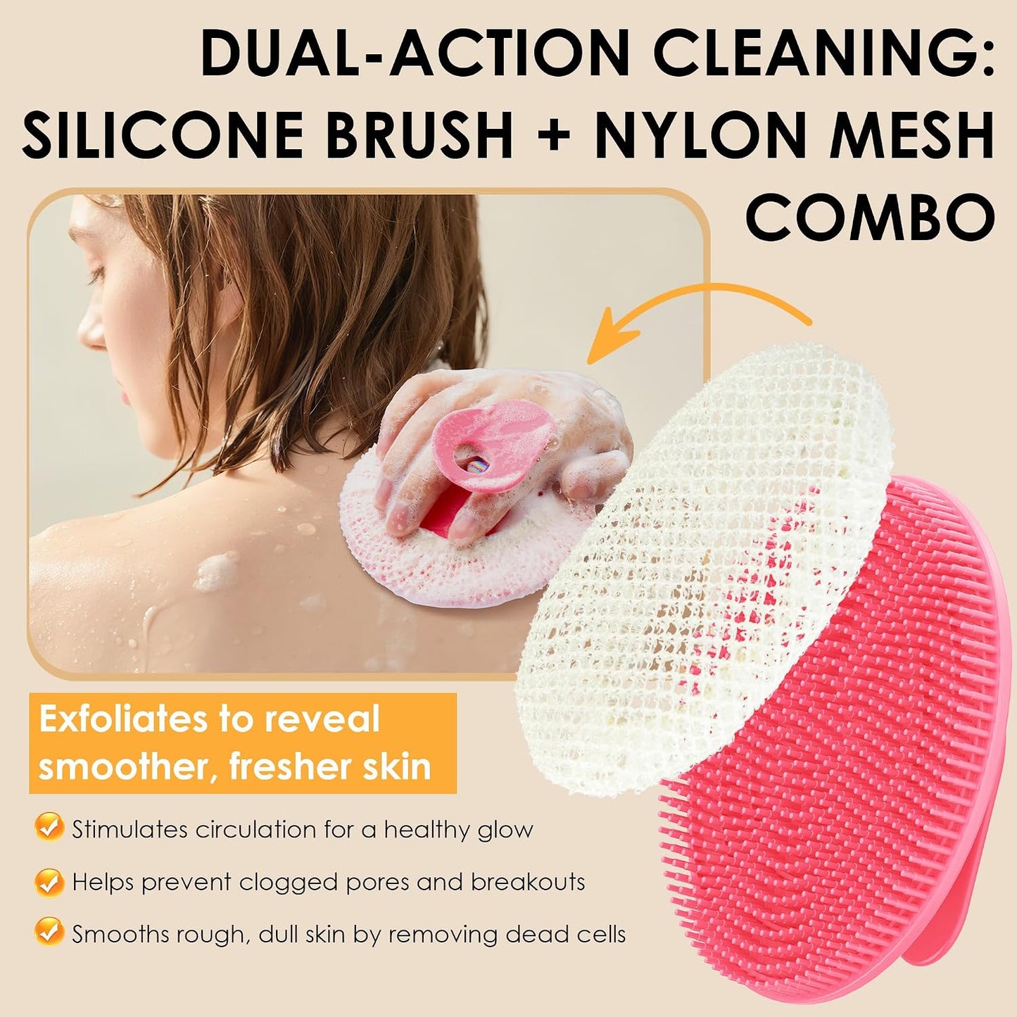 INNERNEED Food-Grade Soft Silicone Body Scrubber Shower Brush Handheld Cleansing Skin Brush, Gentle Exfoliating and Lather Well (Dark Green)