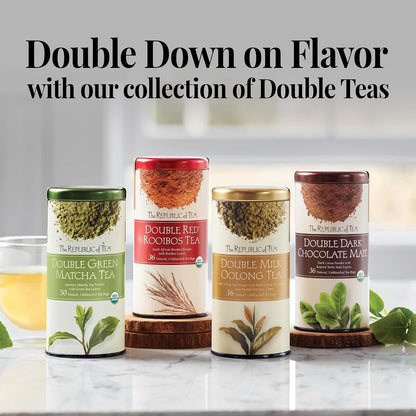 The Republic of Tea - Organic Double Green Matcha Tea Super Refill, Naturally Caffeinated Japanese Green Tea Powder and Leaves, Steeps 100 Cups
