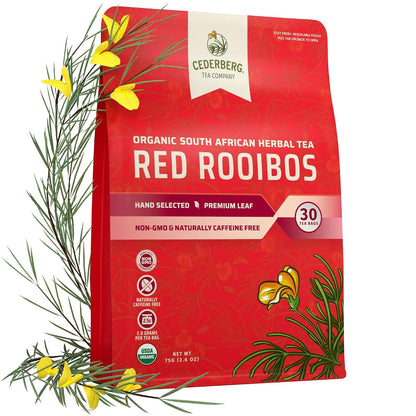 Cederberg Tea Company Red Rooibos Tea Bags USDA Certified South African Organic Herbal Tea, Naturally Caffeine Free Tea, Non-GMO, Premium Leaf, Rich in Antioxidants, 30 Count