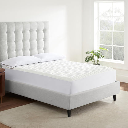Serta Air Dry Extra Comfort Plus 100% Cotton Fabric Quilted Mattress Pad, Cooling and Breathable Mattress Cover, Moisture Wicking Protection with 18" Deep Pocket, Queen, White