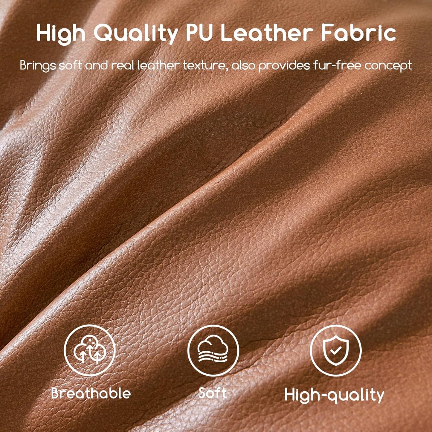 HIGOGOGO Round Stuffed Pouf Ottoman, Pu Leather Poufs with Foam Chunk Filling, Furry and Fluffy Pouf Foot Stool Storage Ottoman, 20 X 15 Floor Poufs Foot Rest for Living Room,Dark Brown