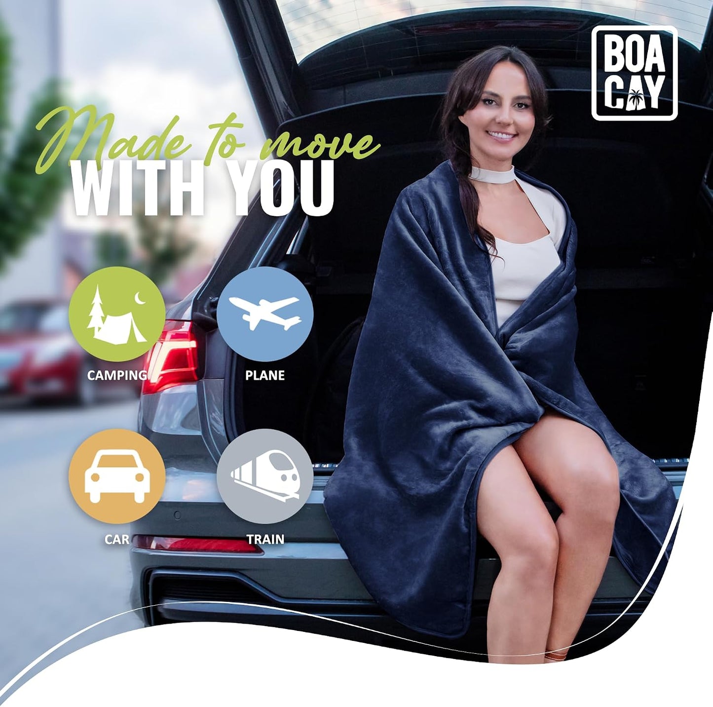 BOACAY Soft & Warm Travel Blanket for Airplane & Car - Long Flight Essential for Women, Men, Kids - Compact Pillow with Luggage Sleeve & Backpack Clip