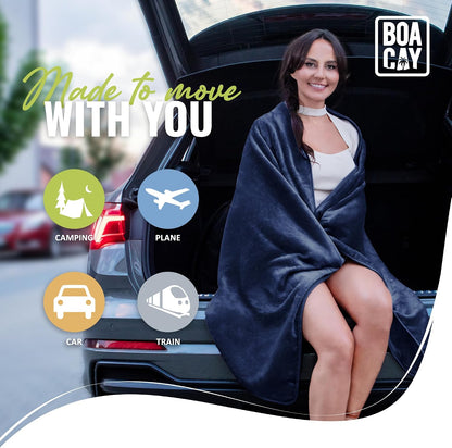 BOACAY Soft & Warm Travel Blanket for Airplane & Car - Long Flight Essential for Women, Men, Kids - Compact Pillow with Luggage Sleeve & Backpack Clip