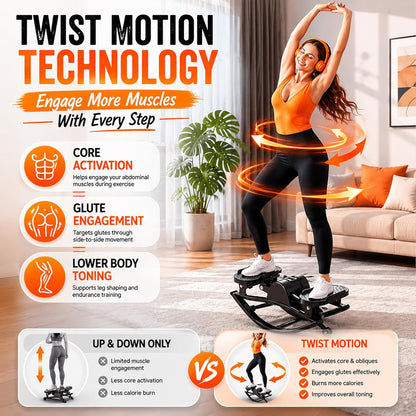 Lhanel Rock Stepper for Home Workout, Low-Impact Side Stepper with Resistance Bands, Side-to-Side Mini Stepper for Cardio, Weight Loss & Full Body Exercise