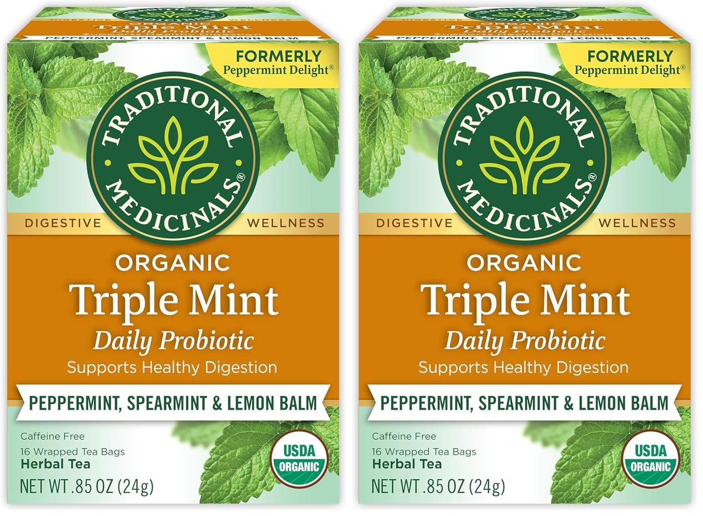 Traditional Medicinals Tea, Organic Triple Mint - Supports Healthy Digestion - Kosher, Non-GMO, Caffeine-Free - 16 Tea Bags