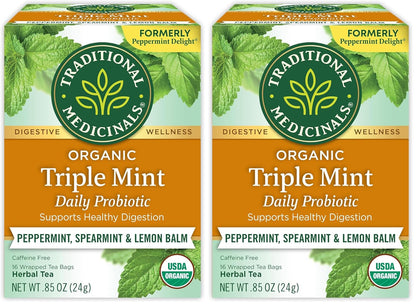 Traditional Medicinals Tea, Organic Triple Mint - Supports Healthy Digestion - Kosher, Non-GMO, Caffeine-Free - 16 Tea Bags