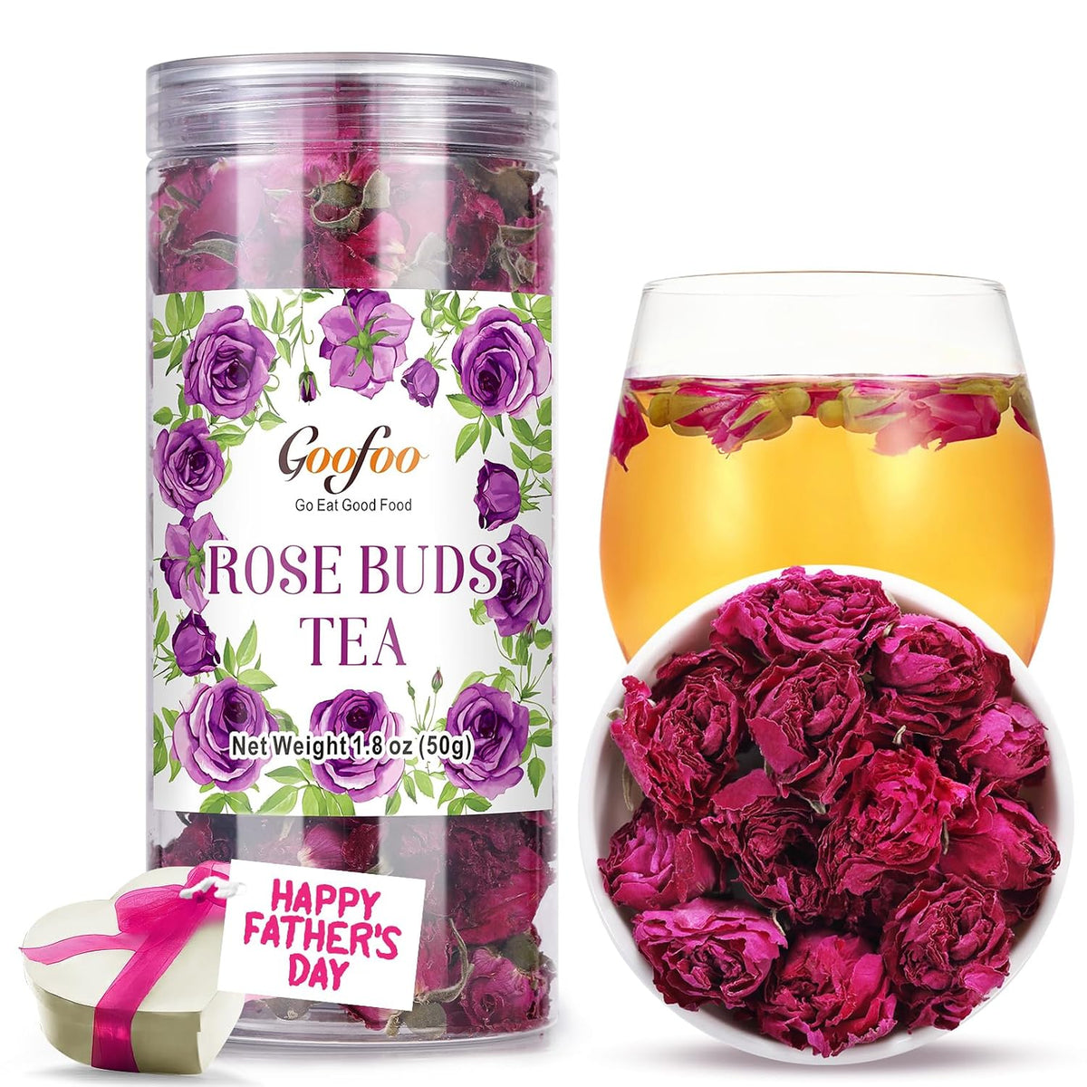 Goofoo Lanfei Dried Edible Whole Rose Buds Loose Leaf Herbal Tea 1.8 Oz