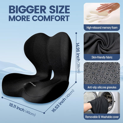 Memory Foam Seat Cushion for Office Chair and Car Seat | Sciatica & Hip & Coccyx Pain Relief Desk Chair Cushion for Long Sitting Office Workers, Car Drivers, Wheelchair, Home