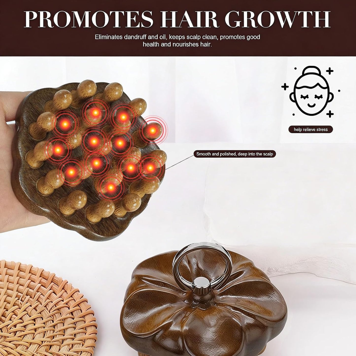 Wooden Scalp Massager for Hair Growth Support, Bamboo Scalp Massager Brush for Head Relaxation, Scalp Stimulation & Hair Oil Distribution, Natural Wooden Massager for Face and Body Care