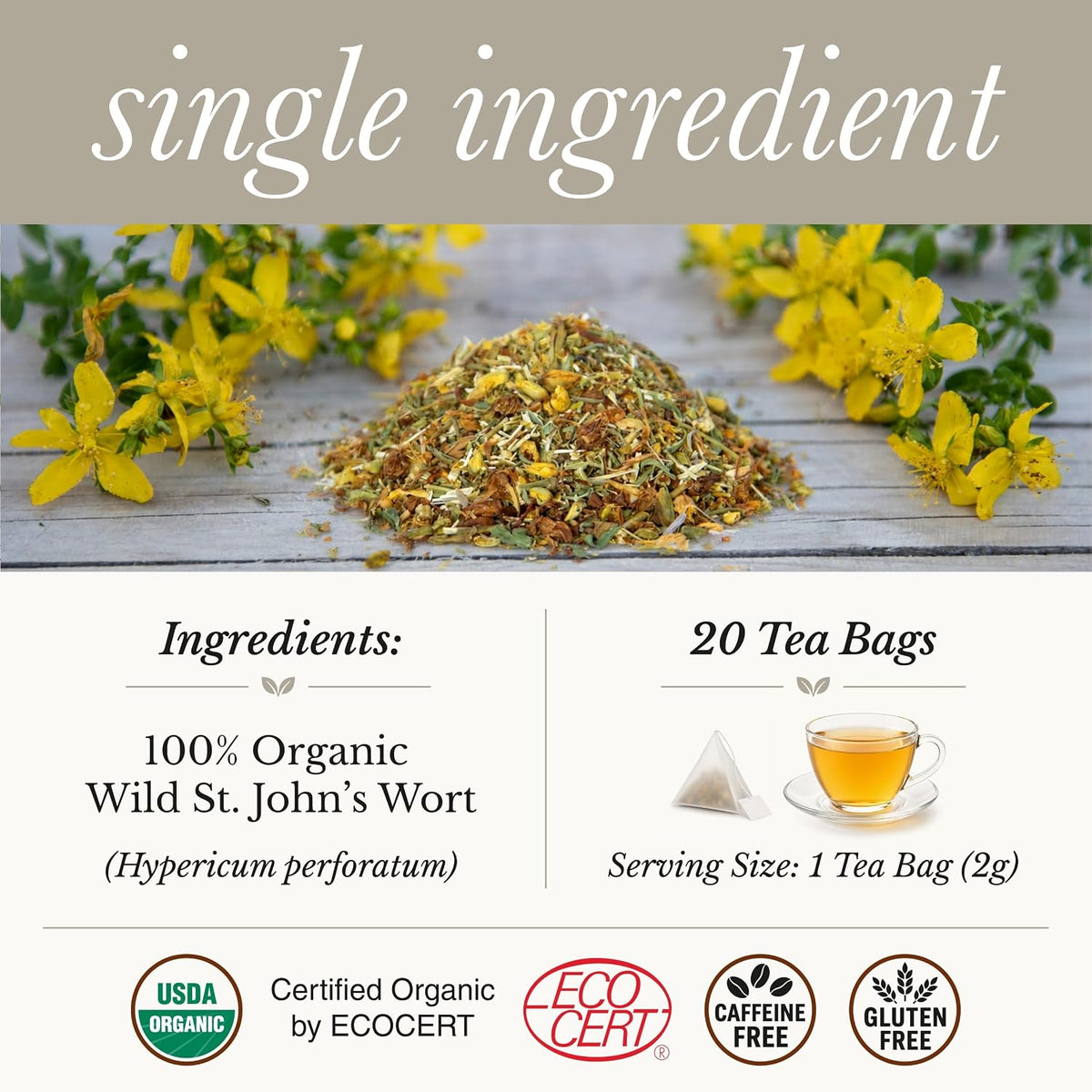 Wild Bliss Organic St Johns Wort Herbal Tea, Mood Balance, 20 Tea Bags