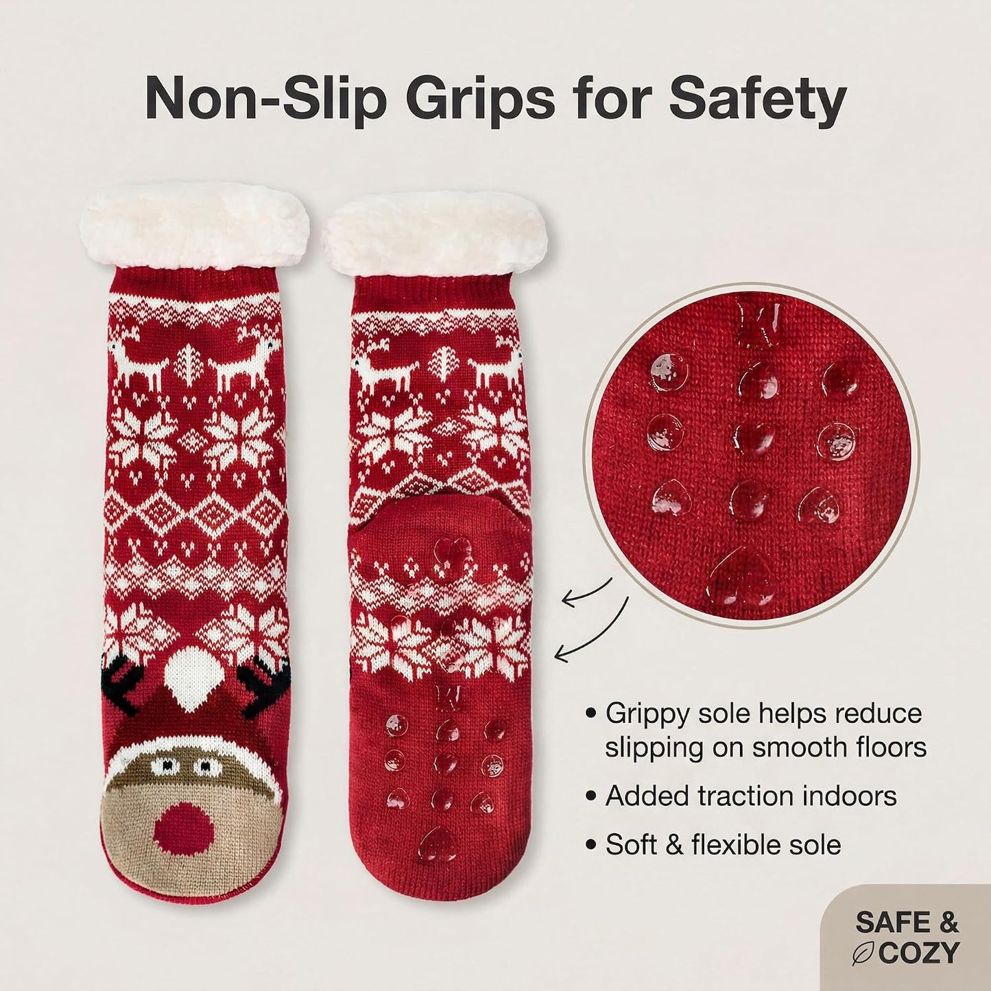 cosyone1997 Fuzzy Slipper Socks for Women Kids with Grips, Cute Animal Sherpa Lined Non-Slip Cozy Winter Socks Gifts