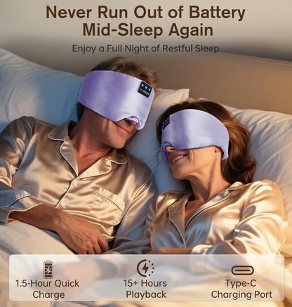 LC-dolida Luxurious Silk Soft Sleep Mask, Sleep Headphones with Bluetooth 5.4 for Side Sleeper, Total Blackout Eye Sleeping Mask for Women and Men, Ideal Gift for Restful Sleep, Travel(Black)