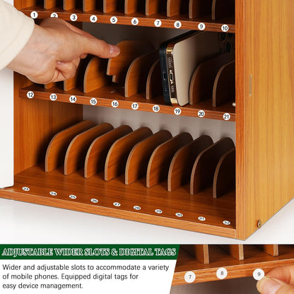 Wooden Phone Lock Box,Adjustable 33 Slots Cell Phone Holder Classroom