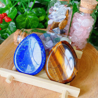 2PCS Worry Stone for Anxiety Tigers Eye Amethyst Healing Crystals Hand Thumb Stones Pocket Gemstones Meditation Accessories Oval Crystal Natural Relax Palm Stone Anxiety Relief Items Stocking Stuffers