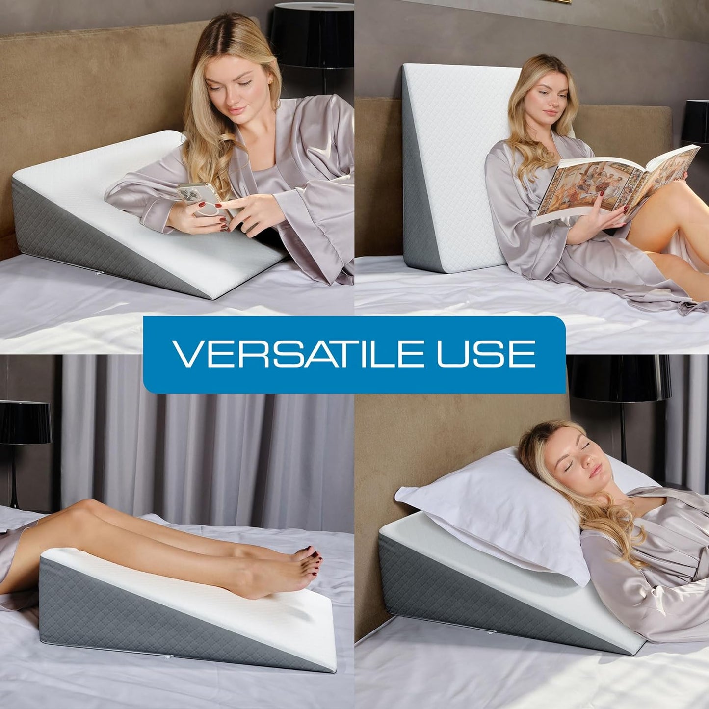 Kolbs Bed Wedge Pillow for Sleep Apnea, FSA Eligible Acid Reflux, and Back Pain Relief, with Chic Jacquard Cover - Headboard Wedges for Sleeping (5" Gentle Incline)