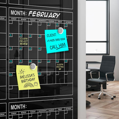 Magnetic 34”x46” Glass Whiteboard Calendar Yearly Dry Erase Planner for Wall Large Glass Whiteboard Calendars for Home and Office