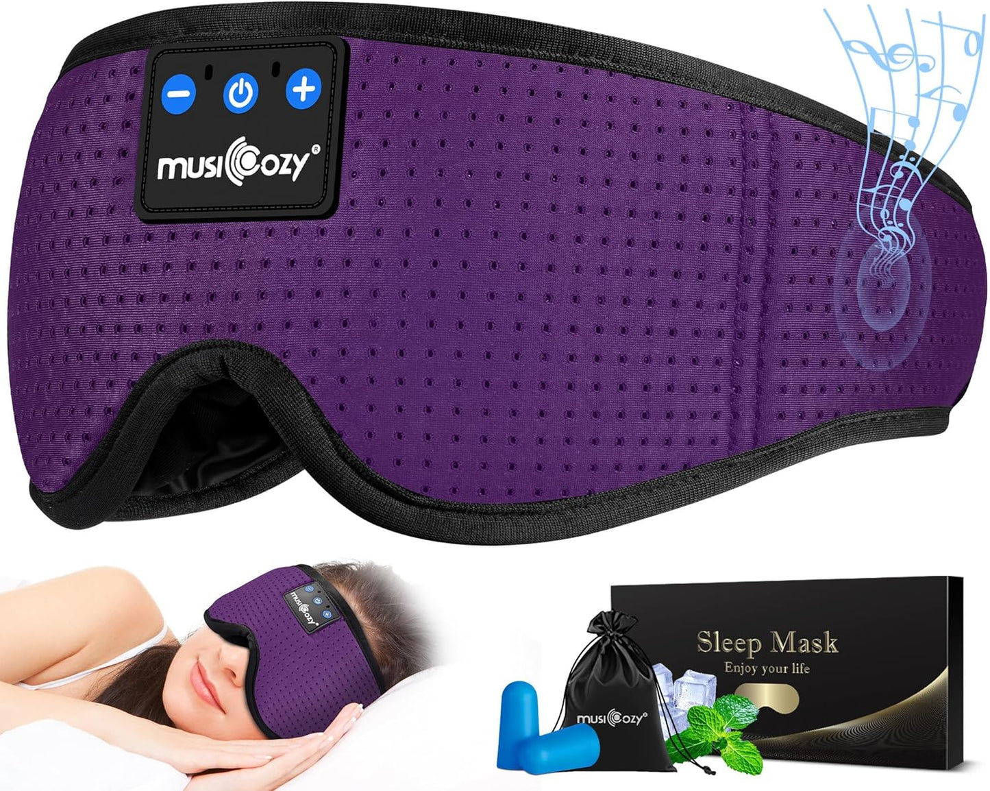 MUSICOZY Sleep Headphones Bluetooth 5.4 Headband Sleeping Eye Mask for Mom Women Men Wireless Music Earbuds Earphones for Side Sleepers Built-in HD Speakers Cool Gadgets Unique Gifts