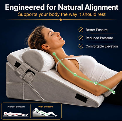10-in-1 Adjustable Design 3PCS Wedge Pillow for Sleep Apnea, Wedge Pillow for Acid Reflux Relief, Orthopedic Headboard Bed Wedge Pillow for Sleeping, Neck & Back Support for Snoring and Reading