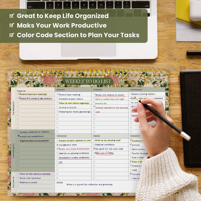 Weekly To Do List Notepad with 52 Undated Sheets（8.5"×11"）- Undated Weekly Planner Notepad for Office Desk Accessories and Supplies - Sunshine Petal