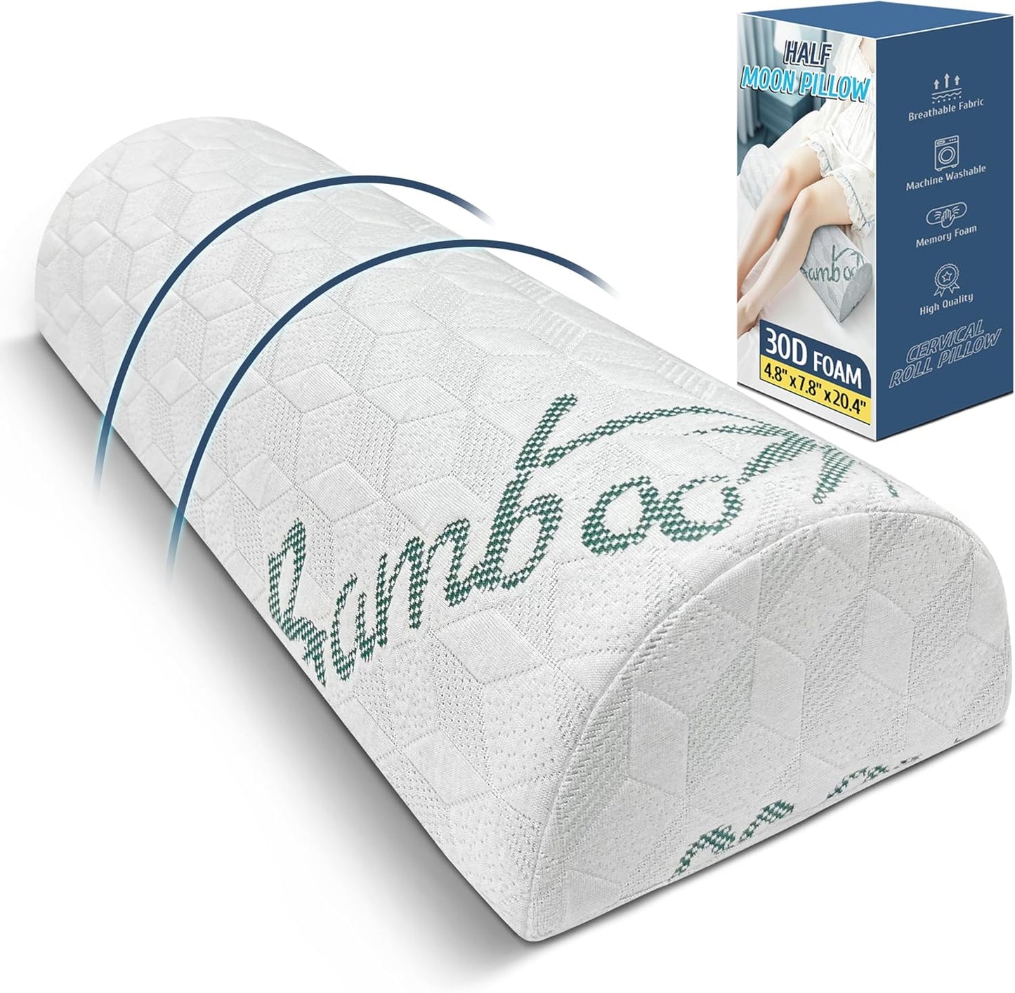 Semi Roll Pillow, Under Knee Pillow | Under Leg Bolster for Lower Back Support, Half Moon Bed Pillow for Leg, Knee,Back Sleeping, 7.8”x 20.4”x 4.8”