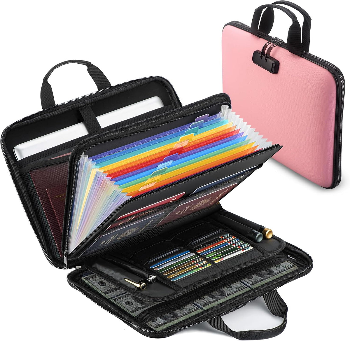 facka Fireproof Document Organizer Box with Lock, 13 Pocket Safe File Bag