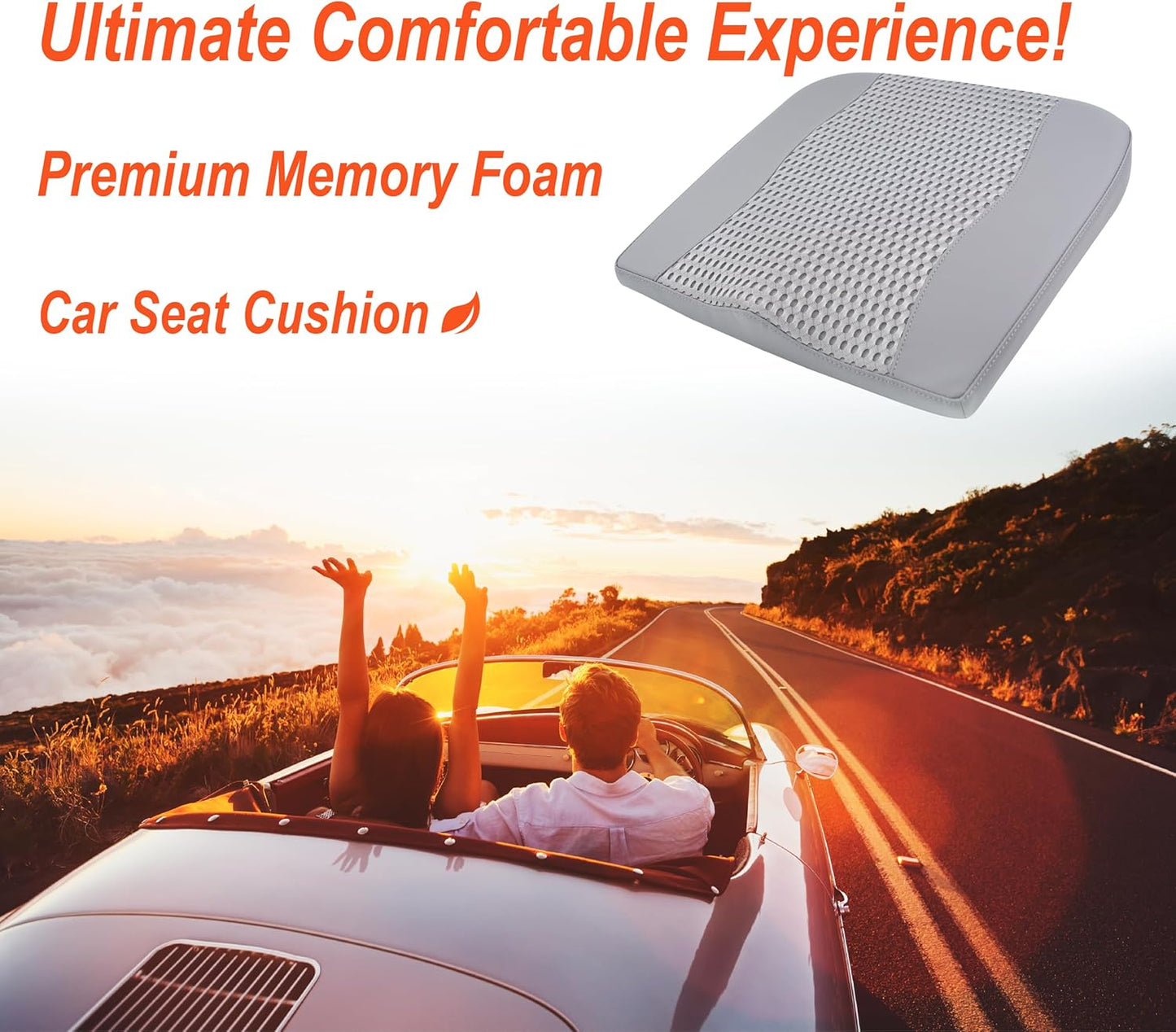 Lofty Aim Car Seat Cushion, Comfort Memory Foam Car Cushions for Driving - Sciatica & Lower Back Pain Relief, Driver Seat Pillow for Auto, Office Chair, Wheelchair - Black