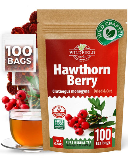 100 Bags Hawthorn Berry Herbal Tea (Crataegi fructus) – 100 Tea Bags 1.5g Hawthorn Fruit Espino Blanco
