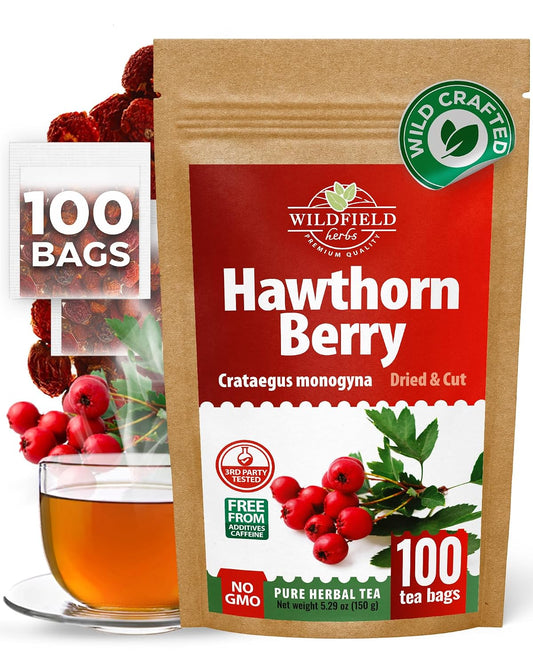 100 Bags Hawthorn Berry Herbal Tea (Crataegi fructus) – 100 Tea Bags 1.5g Hawthorn Fruit Espino Blanco