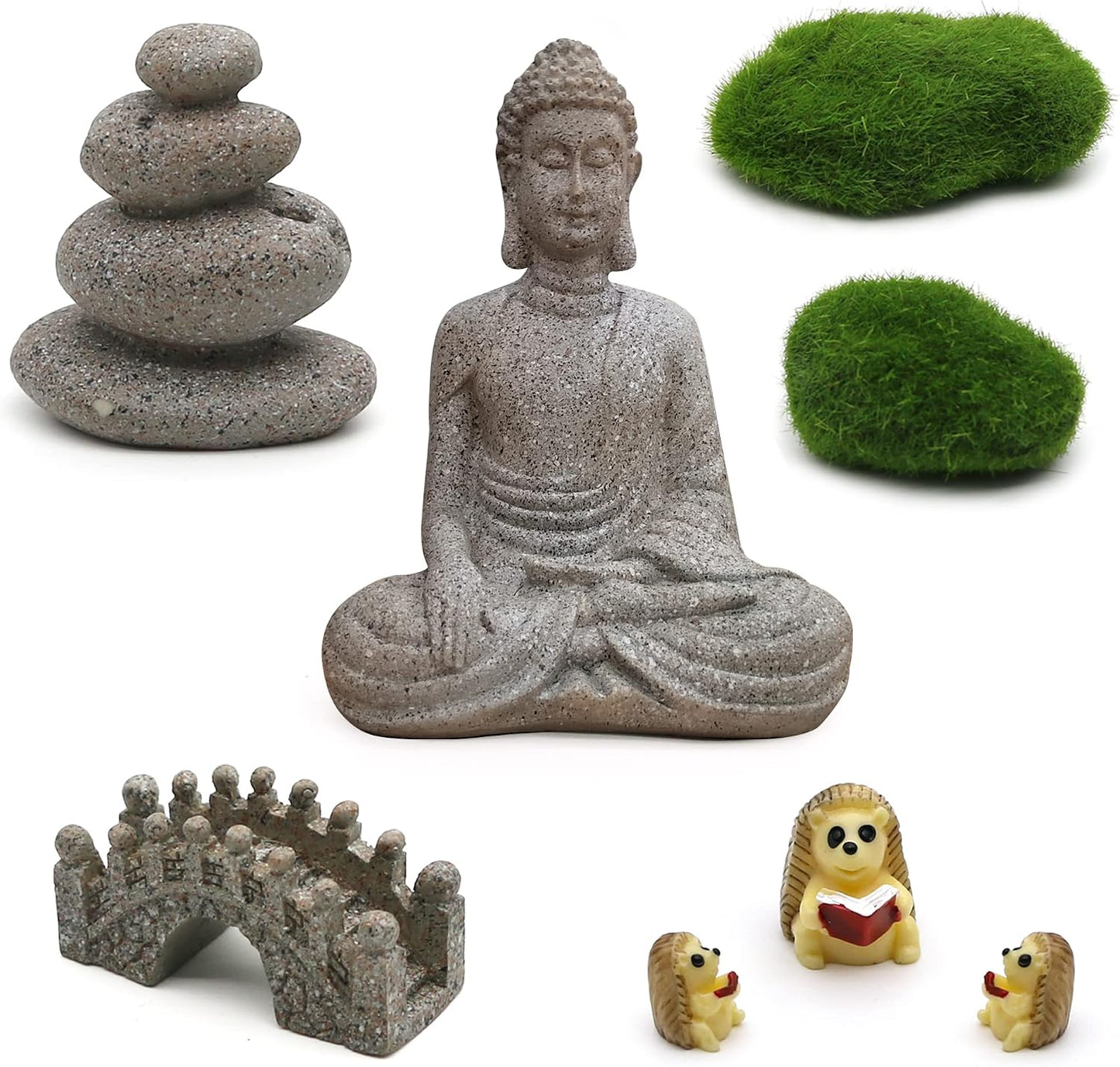 Meditation Zen Garden Accessories - Miniature Buddha Fairy Garden Kit Micro landscape Terrarium Kit DIY Japanese Mini Zen Garden Decor Chinese Potted Plant Culture Bonsai Decoration Bridge Pagoda