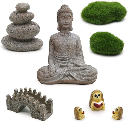 Meditation Zen Garden Accessories - Miniature Buddha Fairy Garden Kit Micro landscape Terrarium Kit DIY Japanese Mini Zen Garden Decor Chinese Potted Plant Culture Bonsai Decoration Bridge Pagoda