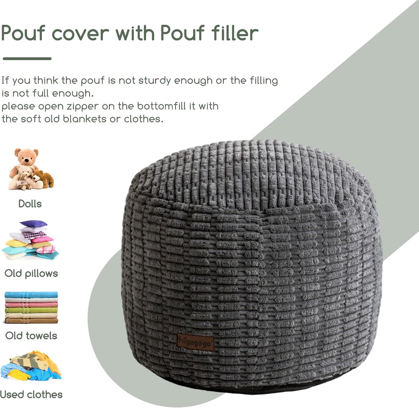 HIGOGOGO Pouf Ottoman Stuffed Round Modern Foam Filled Foot Rest Poufs for Living Room Chair Decorative 20 X 15 Inches Boho Relax Stool for Wedding Christmas Party, Beige