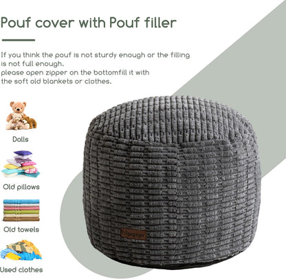 HIGOGOGO Pouf Ottoman Stuffed Round Modern Foam Filled Foot Rest Poufs for Living Room Chair Decorative 20 X 15 Inches Boho Relax Stool for Wedding Christmas Party, Beige