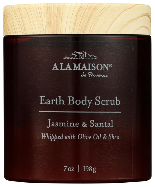 A LA MAISON Earth Body Scrub Amber Collection Natural Pumice Scrub with Shea Butter & Olive Oil – Gently Exfoliates & Softens Skin – French Formula – Plant-Based – 7 oz (Jasmine & Santal)