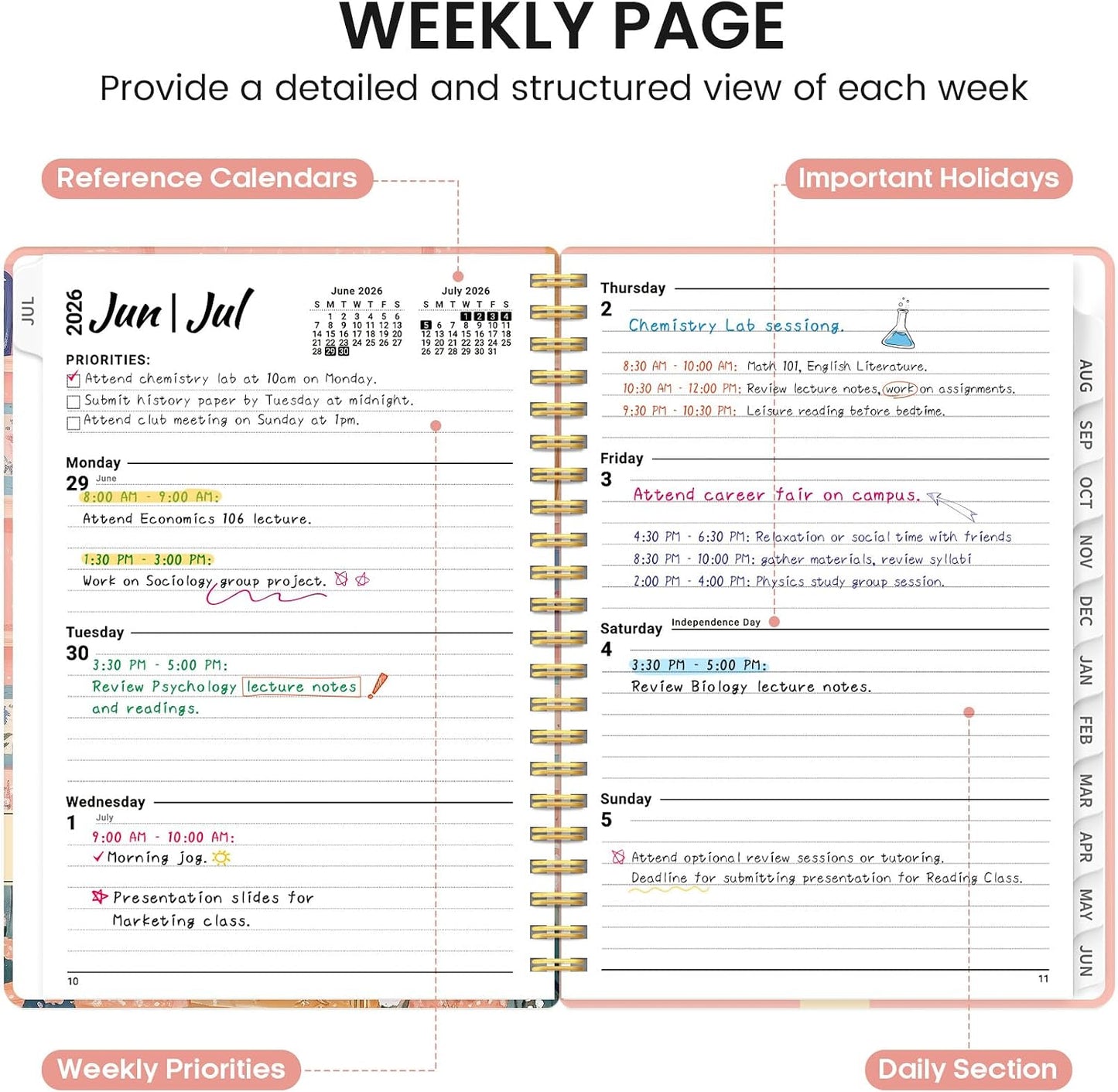 Planner 2026-2027, Academic Monthly and Weekly Calendar Planner for Women, July 2026 - June 2027, Hardcover Pretty Agenda Planner Book with Tabs, Spiral Daily Organizer for School Office Home Supplies, 6.3" x 8.5" - Blue Floral