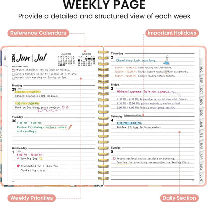 Planner 2026-2027, Academic Monthly and Weekly Calendar Planner for Women, July 2026 - June 2027, Hardcover Pretty Agenda Planner Book with Tabs, Spiral Daily Organizer for School Office Home Supplies, 6.3" x 8.5" - Blue Floral